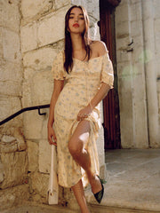 Magnolia Printed Floral Yellow Midi Dress