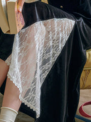 Angelique Elegant Lace Hollow Contrasting Velvet Skirt