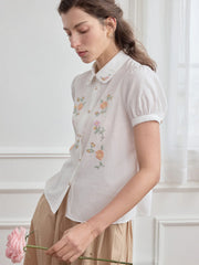 Penelope Peter Pan Collar Embroidery 100% Cotton Blouse