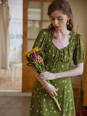 Magnolia Printed Floral Green Midi Dress