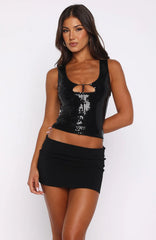 Nostalgic Nights Sequin Top Black