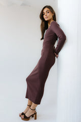 Janet Ribbed Maxi Dress in Brown