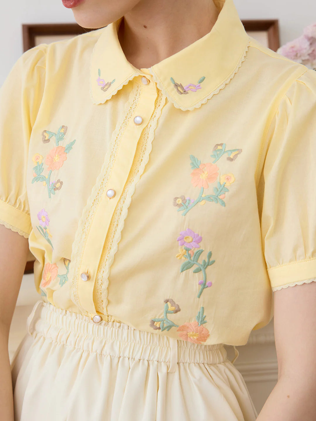 Emmy Floral Embroidery Button Front Shirt