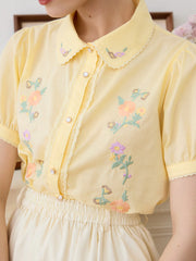 Emmy Floral Embroidery Button Front Shirt