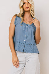 Dorian Embroidered Blouse in Denim