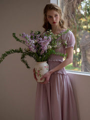 Elowen Round Neck Pleated 100% Cotton Dress