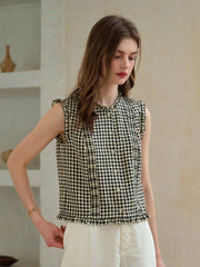 Tessa Round Neck Plaid Sleeveless Viscose Top