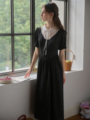 Dahlia Doll Neck Puff Sleeve Polka Dot Dress