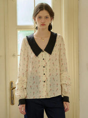Ayleen Notched Collar Floral Contrasting Blouse