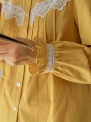Kitty Wavy Stand Collar Lace Blouse - Yellow