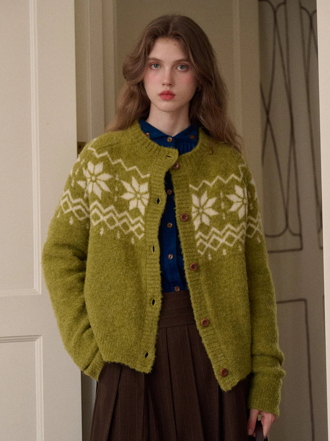 Cleo Round Neck Jacquard Cardigan