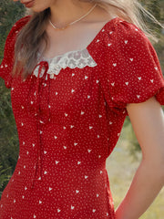 Emma Square Neck Lace Puff Sleeves Dress