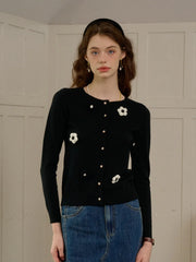 Layla Round Neck 3D Flower Cardigan