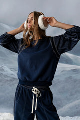 Malinda Mixed Media Top in Dark Wash