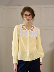 Priyanka Lace Collar Floral  Long sleeve Cotton Bouse