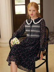 Alisson Peter Pan Collar Lace-up Floral Print Dress