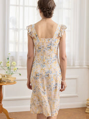 Ellis Floral Print Ruffle Trim Dress