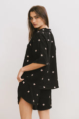 Elia Floral Blouse in Black