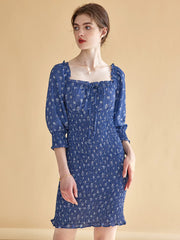 Estelle Classic Square Neck Shell Print Dress