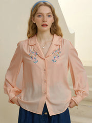 Convallaria Floral Embroidered Orange Puff Top