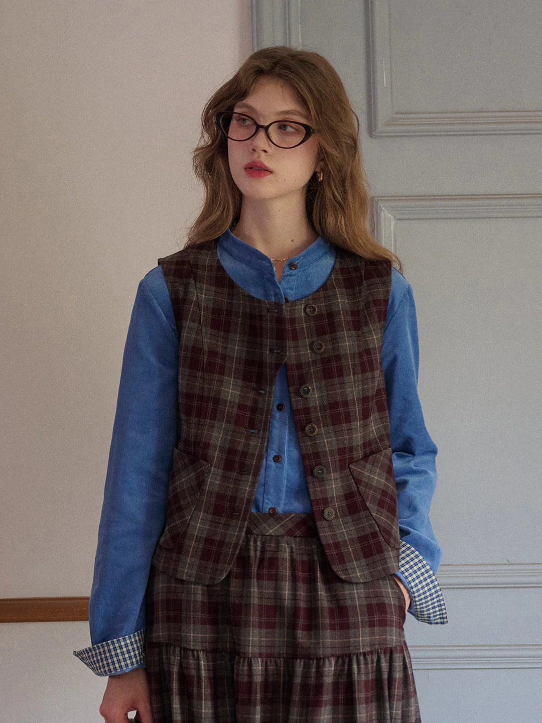 Jenesis Round Neck Plaid Vest