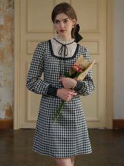 Cecilia Bow Lace Mock Neck Contrast Dress