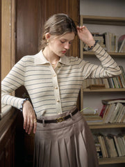 Oakleigh Classic Lapel Striped Knit Cardigan