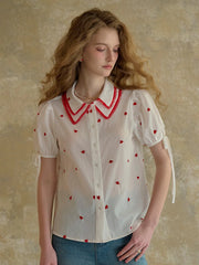 Kelsey Double Collar Embroidery 100% Cotton Blouse