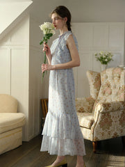 Malani Floral Printed Flutter Sleeve Mermaid Hem Maxi Dress