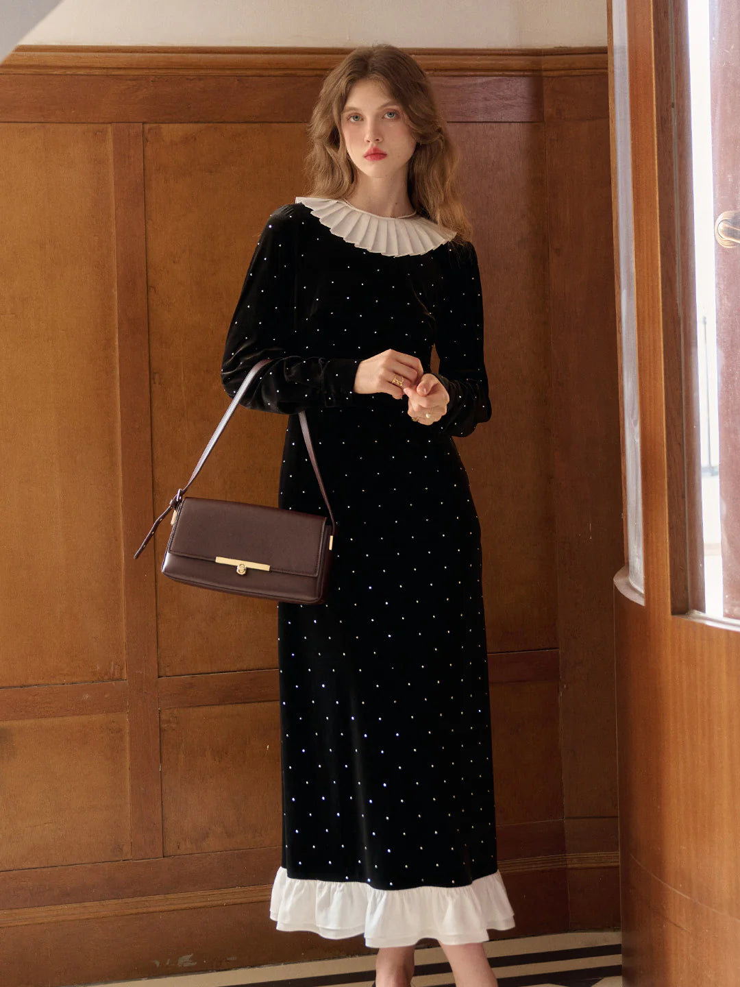 Milan Round Neck Beading Velvet Dress