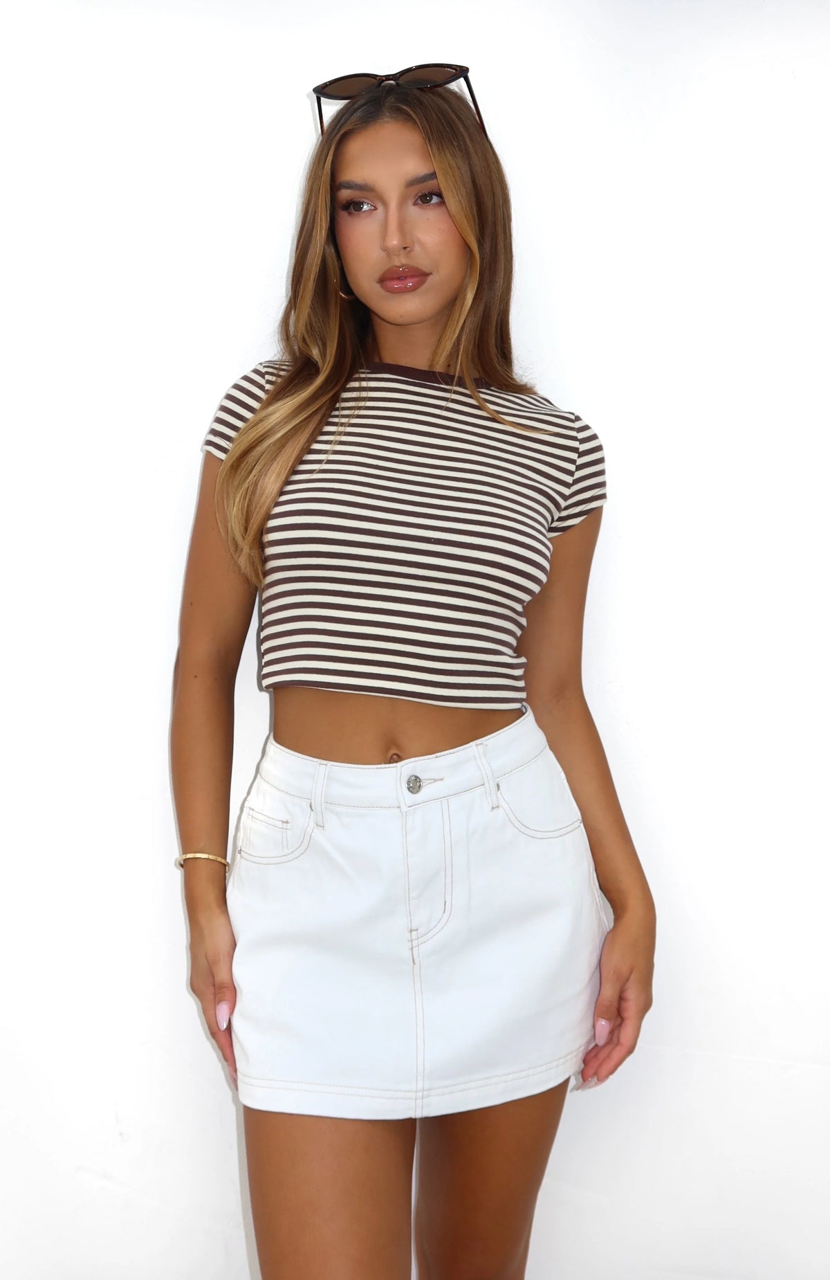 Don't Leave Me Denim Skort Off White