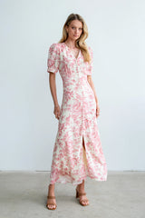 Lia Floral Midi Dress in Pink