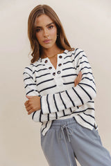 Franny Striped Grommet Top in Navy