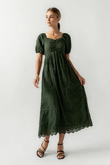 Luca Embroidered Maxi Dress in Hunter Green