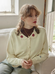 Grace Floral Embroidered Apricot Knit Cardigan
