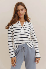 Franny Striped Grommet Top in Navy