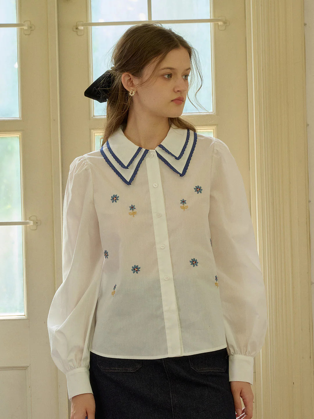 Paloma Embroidered Double-Collar Color-Block Shirt