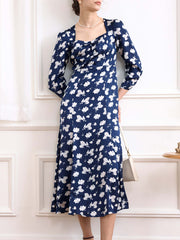 Ensley Floral Printed Black Dress