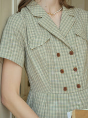 Elena V-Neck Lapel Plaid Dress