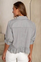 Avery Striped Blouse in Grey