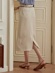 Odette Straight Beige Midi Skirt