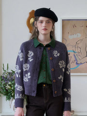 Katie Round Neck Jacquard Wool Cardigan