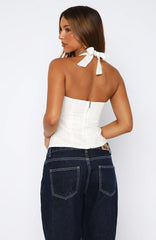 Room Service Pleated Halter Top White