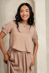 Elani Tie Blouse in Mocha