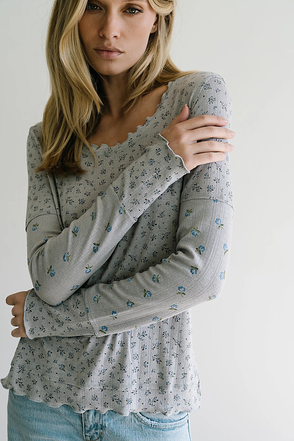 Mylo Floral Top in Heather Grey