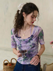 Frankie Floral Print Contrast Color Bow Top