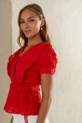 Holly Textured Blouse in Red
