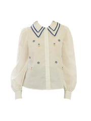 Paloma Embroidered Double-Collar Color-Block Shirt