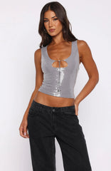 Nostalgic Nights Sequin Top Smoke