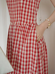 Tinsley Suspender Plaid Dress- Red